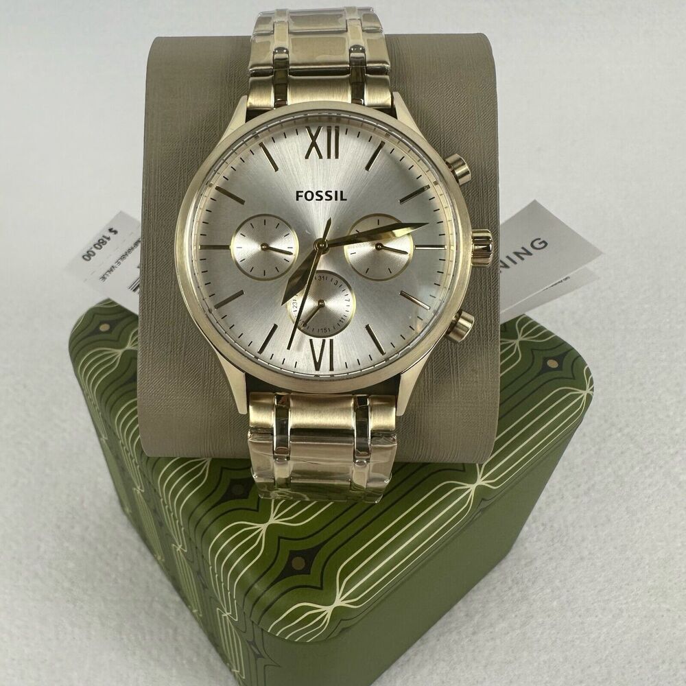 New FOSSIL Mens Fenmore Multifunction Gold-Tone Stainless Steel Watch BQM2809